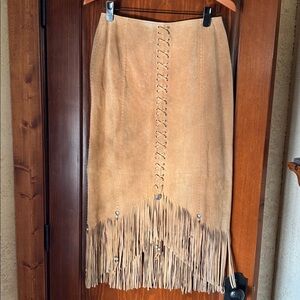 Cripple Creek Light Brown Fringe Lace-Up Skirt NWT